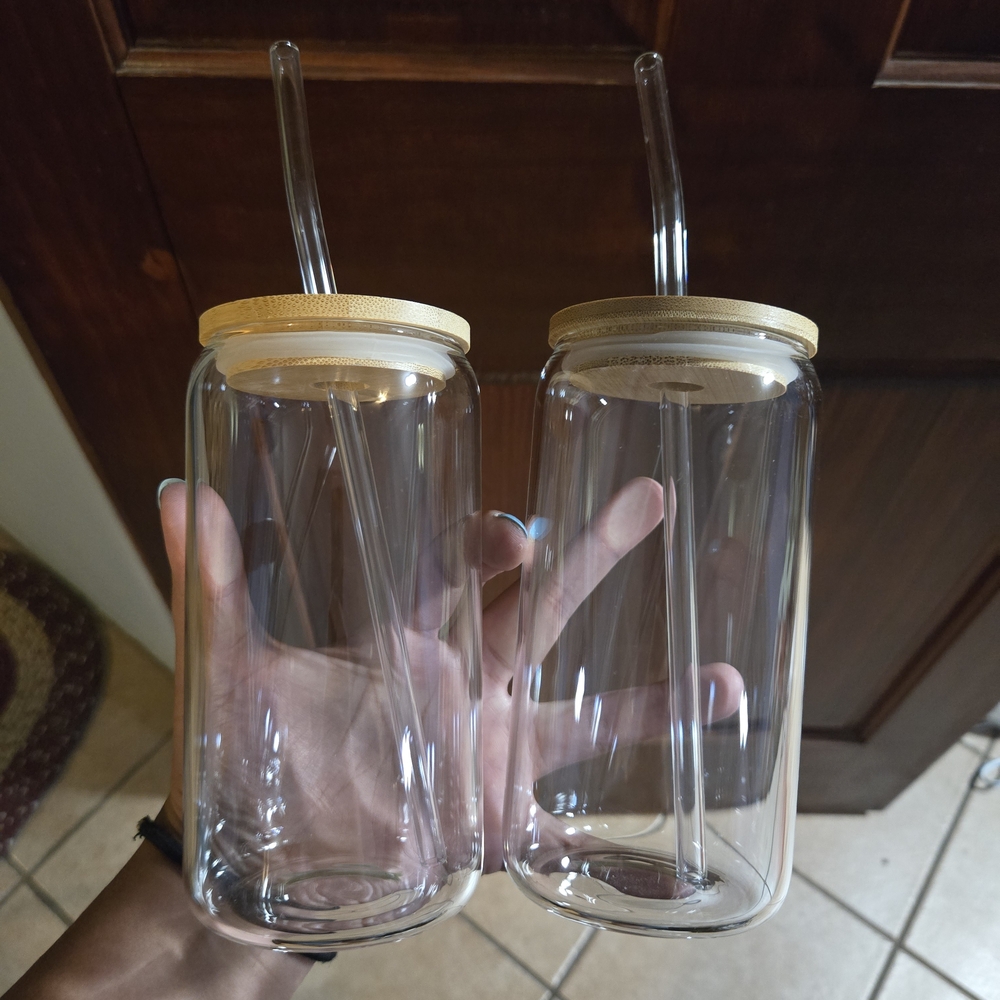 Glass Tumbler Set with Bamboo Lids and Straws